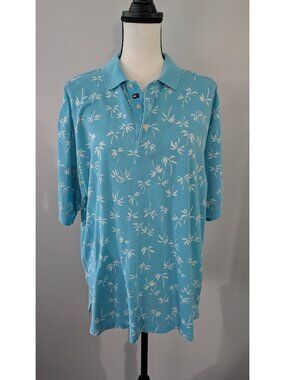 Vintage Tommy Hilfiger Hawaiian Polo Cotton Men’s Large Teal W/Palm Trees